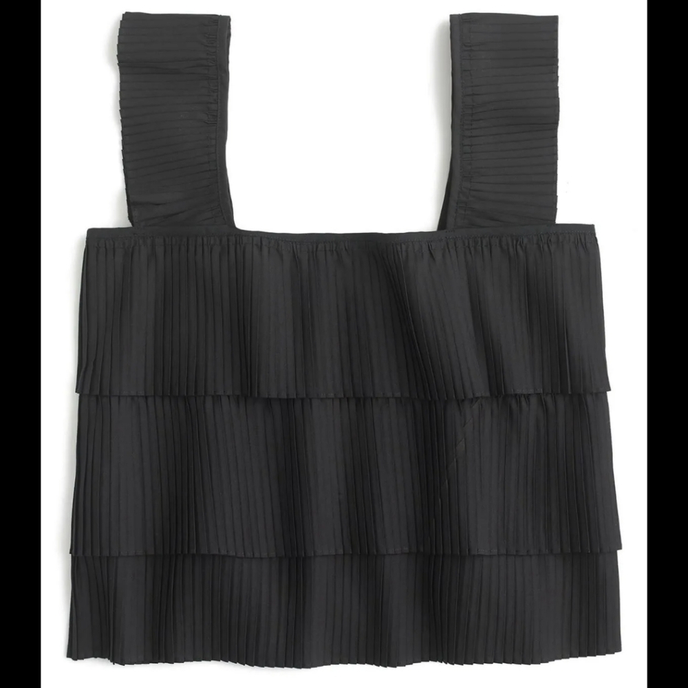 J. Crew Tiered Pleated Sleeveless Tank Black Womens Size Small